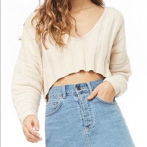 Cream v neck ribbed cropped f21 sweater